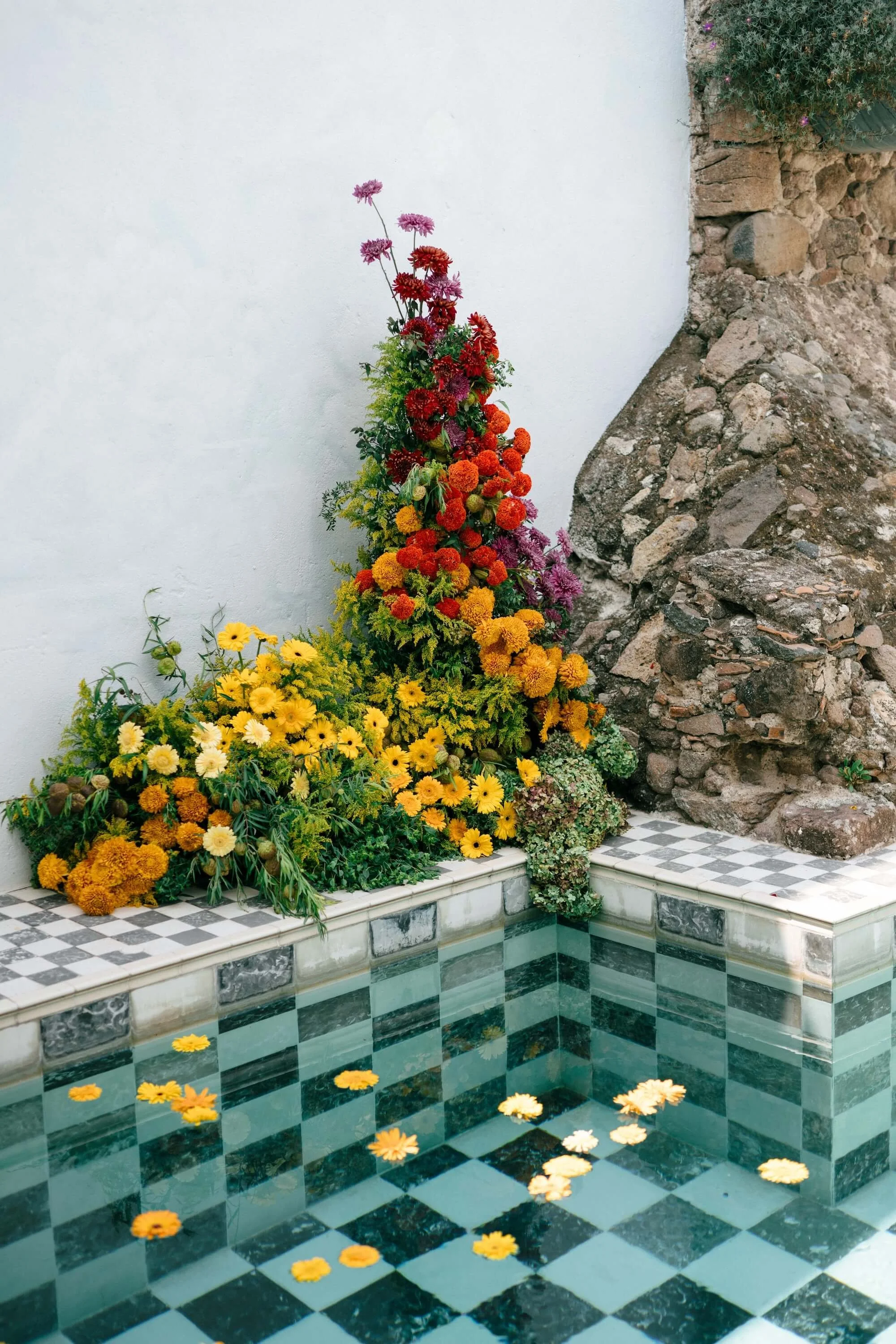 artistic wedding scene blending fashion, architecture and floral design