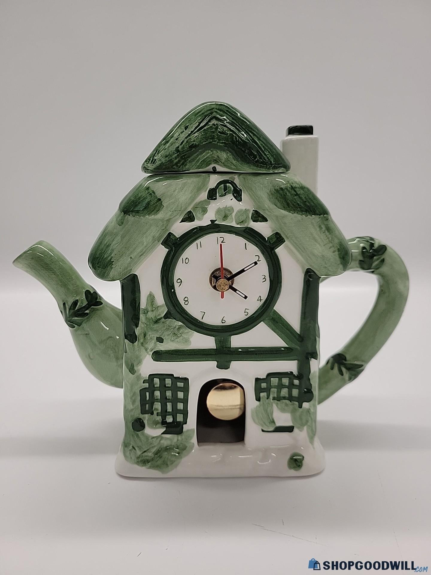 Green Cottage Time Teapot Clock – Green Ceramic House by Azyl