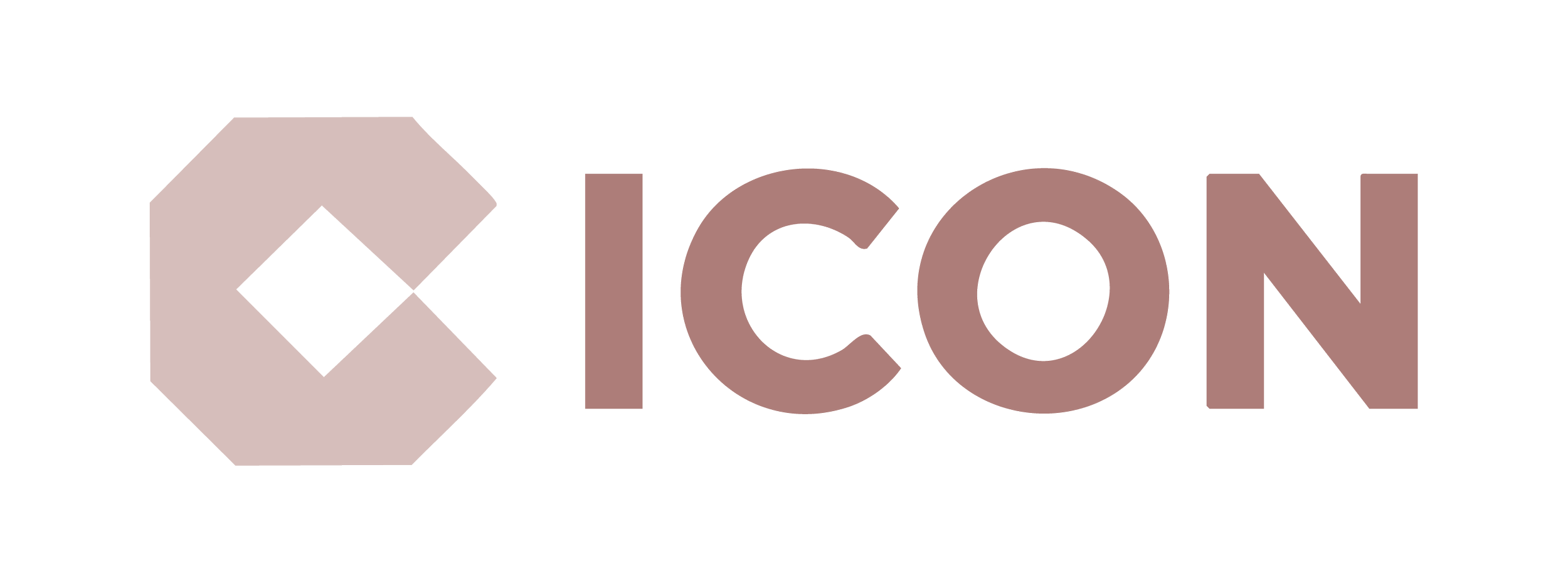 The ICON logo, featuring a stylized hexagon with a diamond shape inside, followed by the word ICON in large, light brown letters.