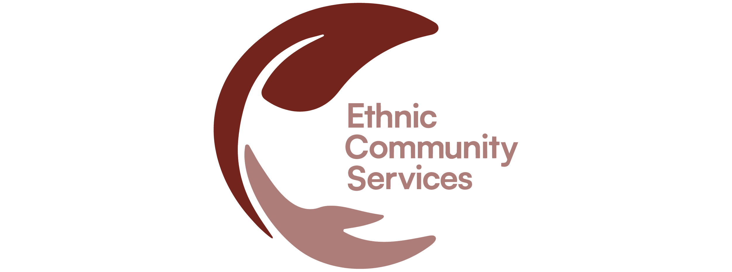 Text reads 'Ethnic Community Services' with a brown arc shape surrounding the text.