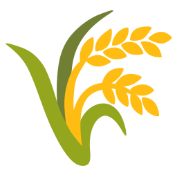Illustration of green and yellow wheat stalks with leaves.