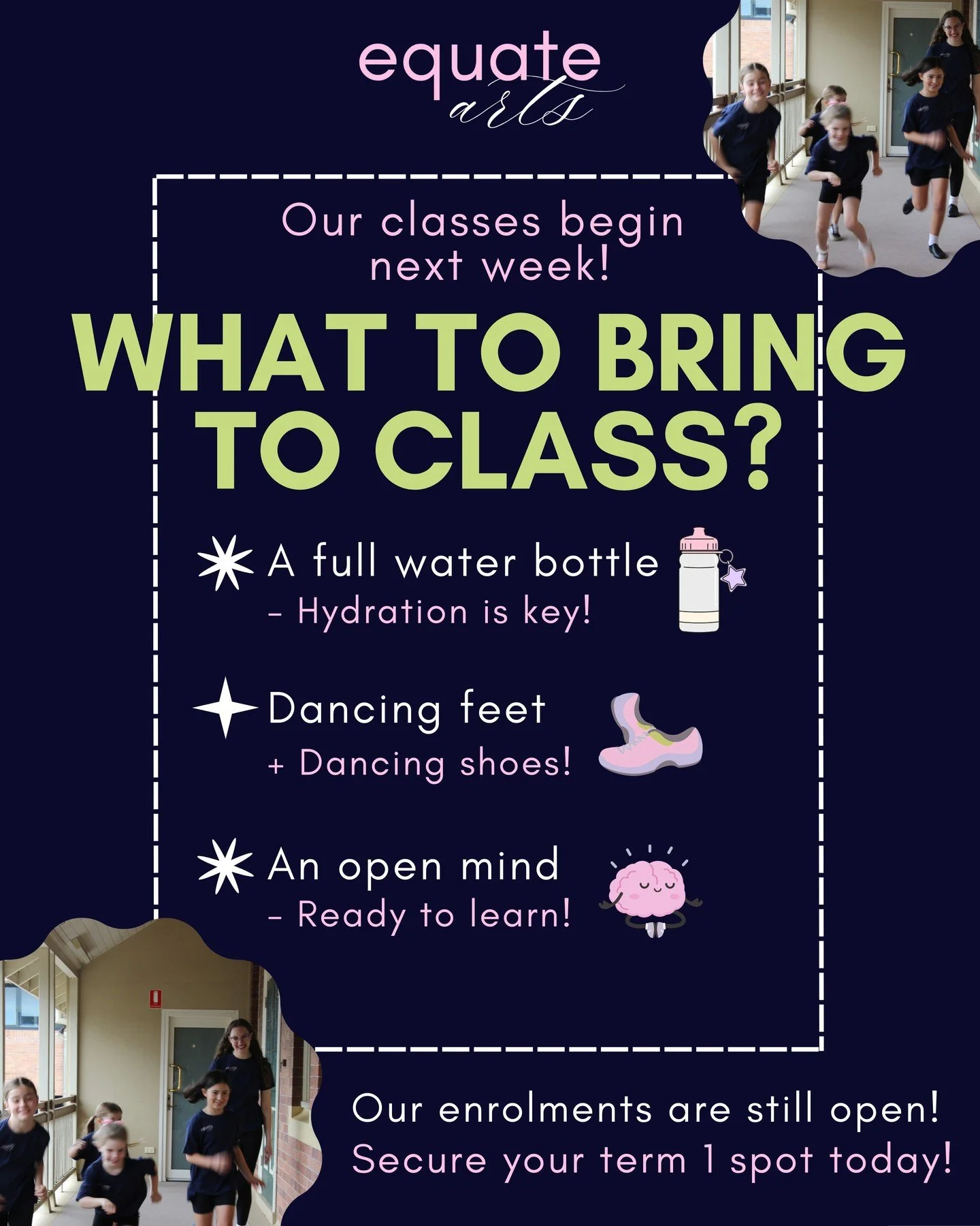 🪩CLASSES BEGIN NEXT WEEK🪩

We are so excited to get stuck into Term 1 classes at Clifton, Southbrook, and Wyreema!

For those wanting to join the fun - enrol today with the link in our bio. Our free uniform shirt offer is available to new students 