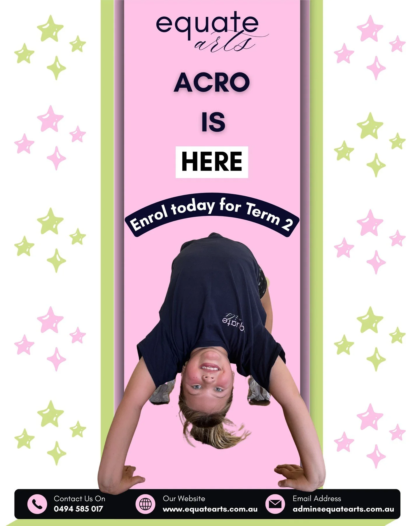 🤸&zwj;♀️Acrobatics has Arrived at Equate Arts🤸&zwj;♀️

Beginning in Term 2, Equate Arts will offer acrobatics classes in both Clifton and Wyreema for Early Movement and Primary age groups!

Secure your spot today on our parent portal💗

Remember: I