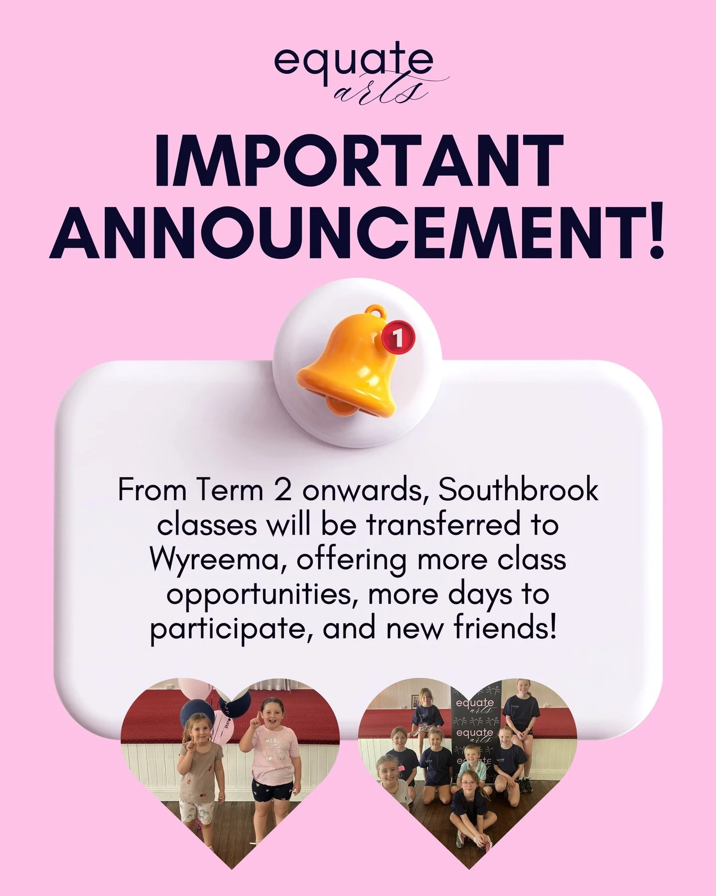 🗓TIMETABLE CHANGE🗓

In Term 2, our Southbrook classes will be transferred 10 minutes down the road to Wyreema!🚗

This change allows our dancers to experience a range of new classes including jazz, hip hop, contemporary, acrobatics, and musical the