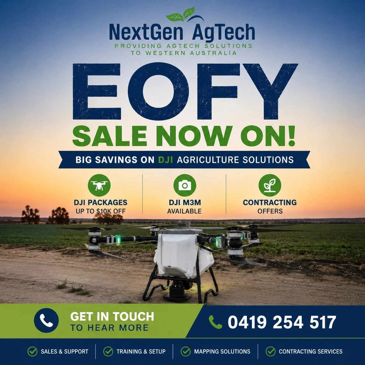 🚁 EOFY SALE NOW ON 🚁

Save up to 💰 $10,000 on selected DJI Agriculture packages.

🔥 DJI AGRAS Packages
📍 DJI M3M Mapping Systems
🌱 Contracting Offers Available

Whether you're looking to buy your first drone or upgrade your current system, ther