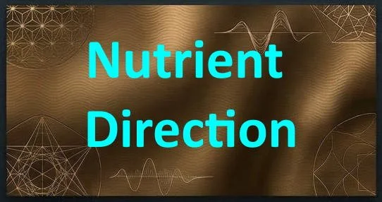 Brown background with the words 'Nutrient Direction' in bright blue text, along with abstract scientific graphics and wave patterns.