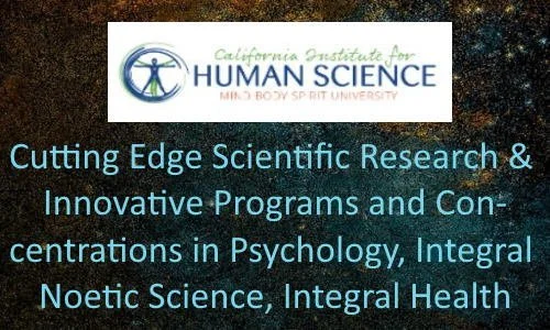 Logo of California Institute for Human Science with text about cutting edge scientific research and programs in psychology, integral noetic science, and health.