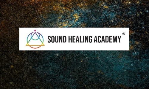 Logo of Sound Healing Academy on a dark textured background.