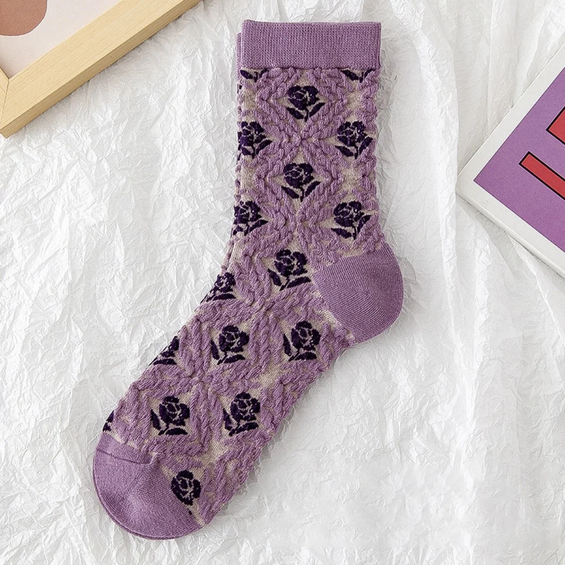 Rufia-Purple Embossed Women's Socks-boho chic vibe