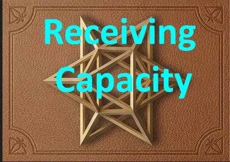 A wooden geometric star-shaped sculpture placed on a textured brown surface. The words 'Receiving Capacity' are written in large blue text across the image.