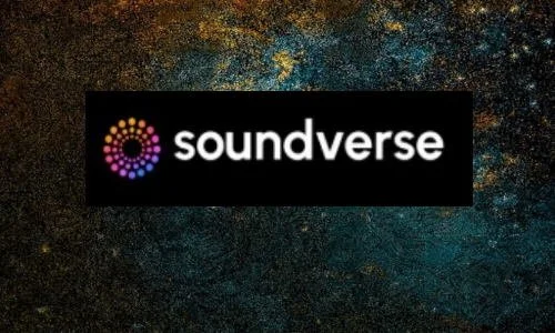 Soundverse logo with colorful circular design on a dark textured background