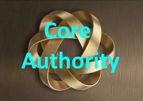 Decorative gold ribbon with text overlay reading "Core Authority."