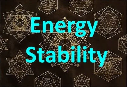 Text reading 'Energy Stability' over a background of geometric wireframe shapes.