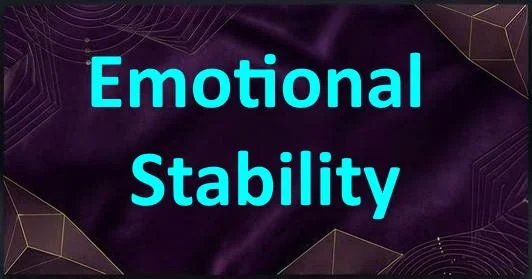 Text on a purple background that reads "Emotional Stability" in large, bright blue letters.