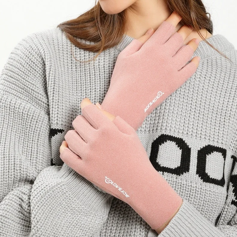 Pink Wool Fingerless Like Skin Gloves