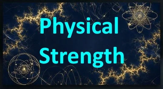 Text reading 'Physical Strength' on a dark background with electrical and atomic illustrations
