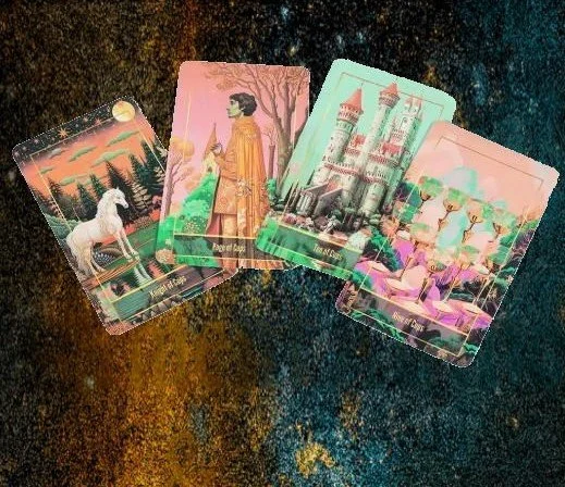 Colorful tarot card illustrations inspired by stars and mythology