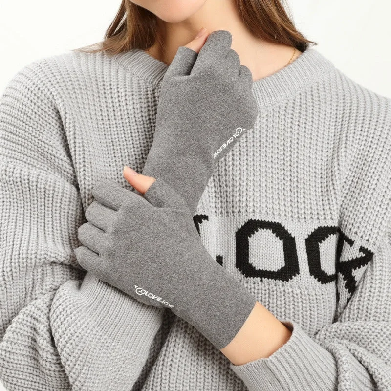 Grey Wool Fingerless Like Skin Gloves