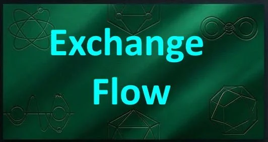 Green background with the words 'Exchange Flow' in large blue letters, surrounded by faint line drawings of scientific diagrams and geometric shapes.