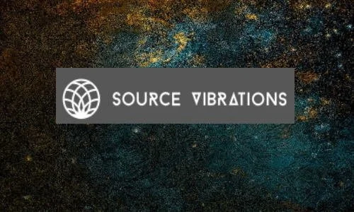 Logo for 'Source Vibrations' with a globe icon on a textured, dark background.