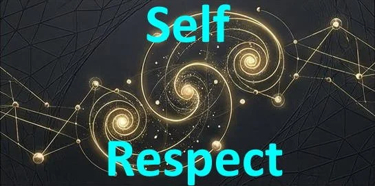 Graphic with interconnected nodes and glowing spiral patterns, featuring the words 'Self Respect' in bright blue text.