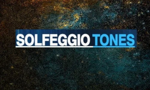 Text overlay reading 'SOLFEGGIO TONES' on a textured dark background.