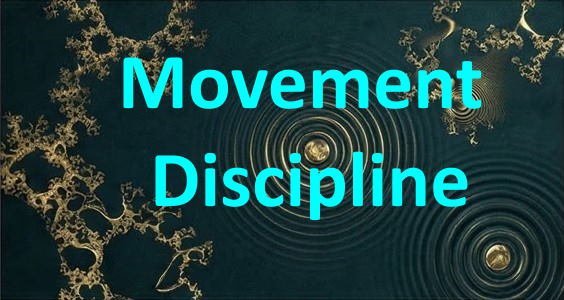 Text on a digital background reads 'Movement Discipline' in blue font, with abstract patterns and ripple effects.