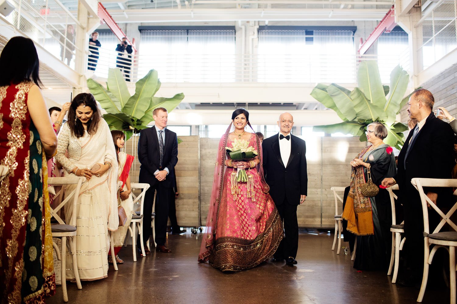 Modern Indian wedding ceremony processional at The Machine Shop, Minneapolis, Minnesota - event design by Rocket Science Events, photo by Photogen Inc.