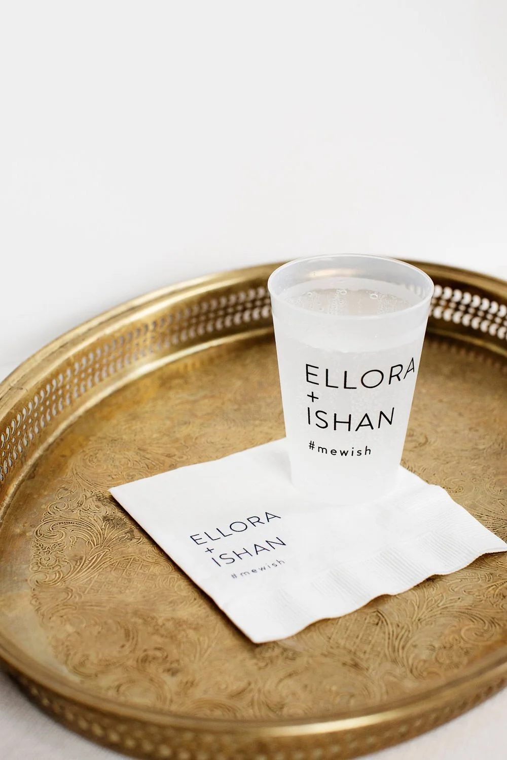 Personalized wedding reception napkin and cup - event design by Rocket Science Events, photo by Photogen Inc.