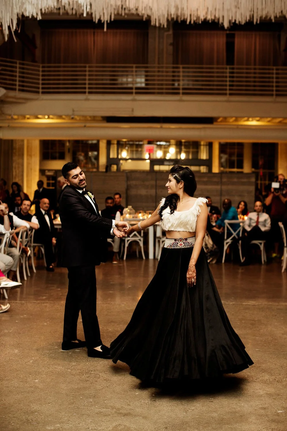 Gorgeous modern bride and groom dancing at The Machine Shop, Minneapolis, Minnesota - event design by Rocket Science Events, photo by Photogen Inc.