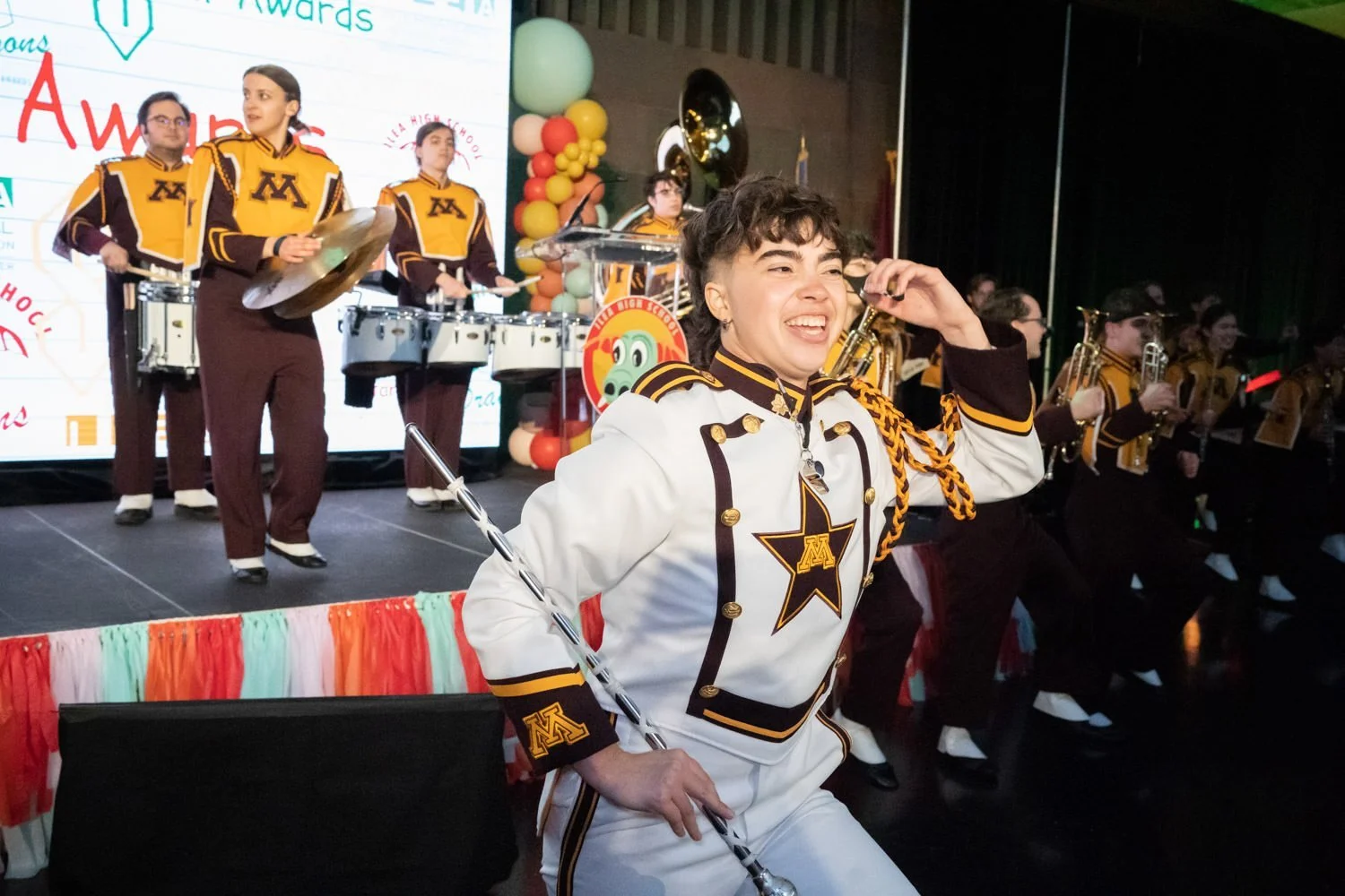 High School themed band pep rally. High School themed party design, ILEA Minnesota Star Awards, Designed by Rocket Science Events.