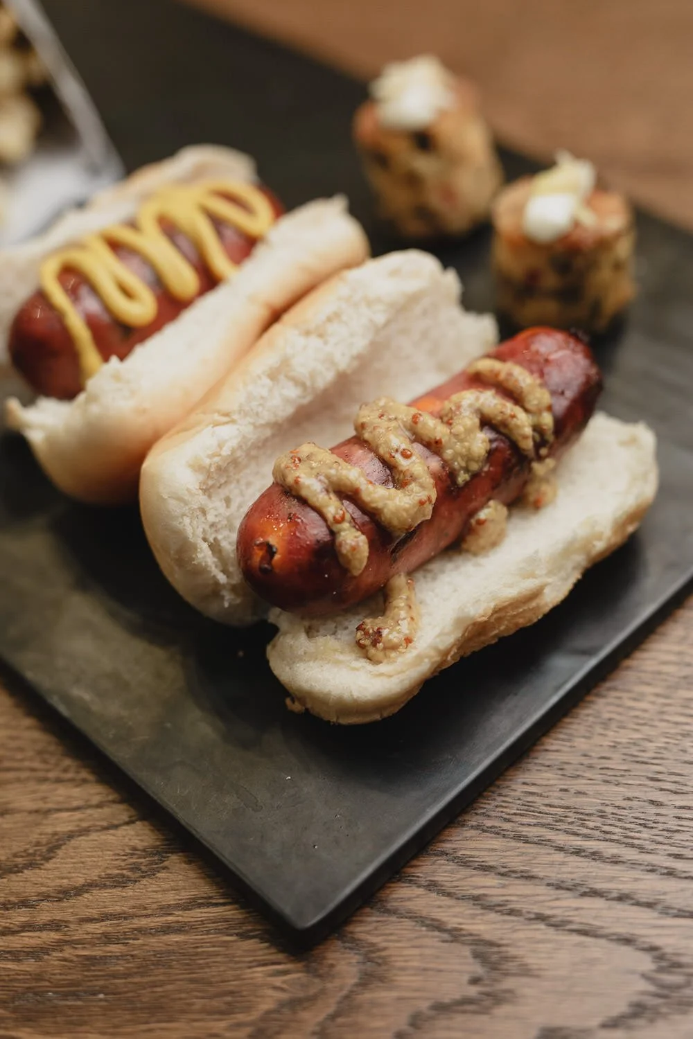 hot dog with mustard