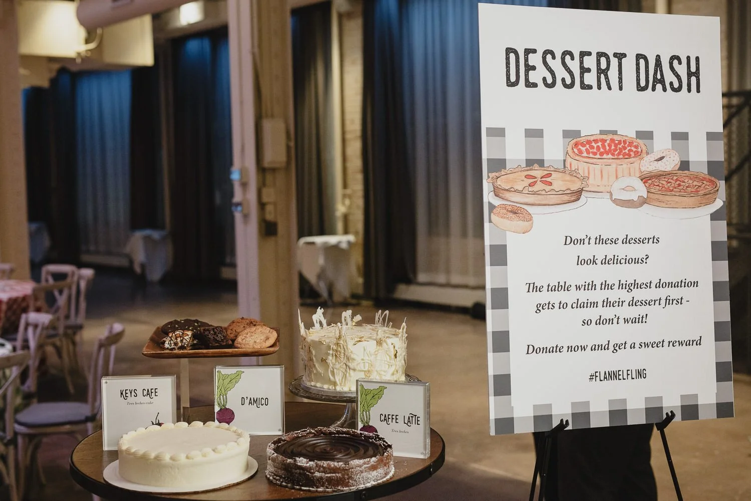 dessert display of cakes and pies for Americana farm themed event
