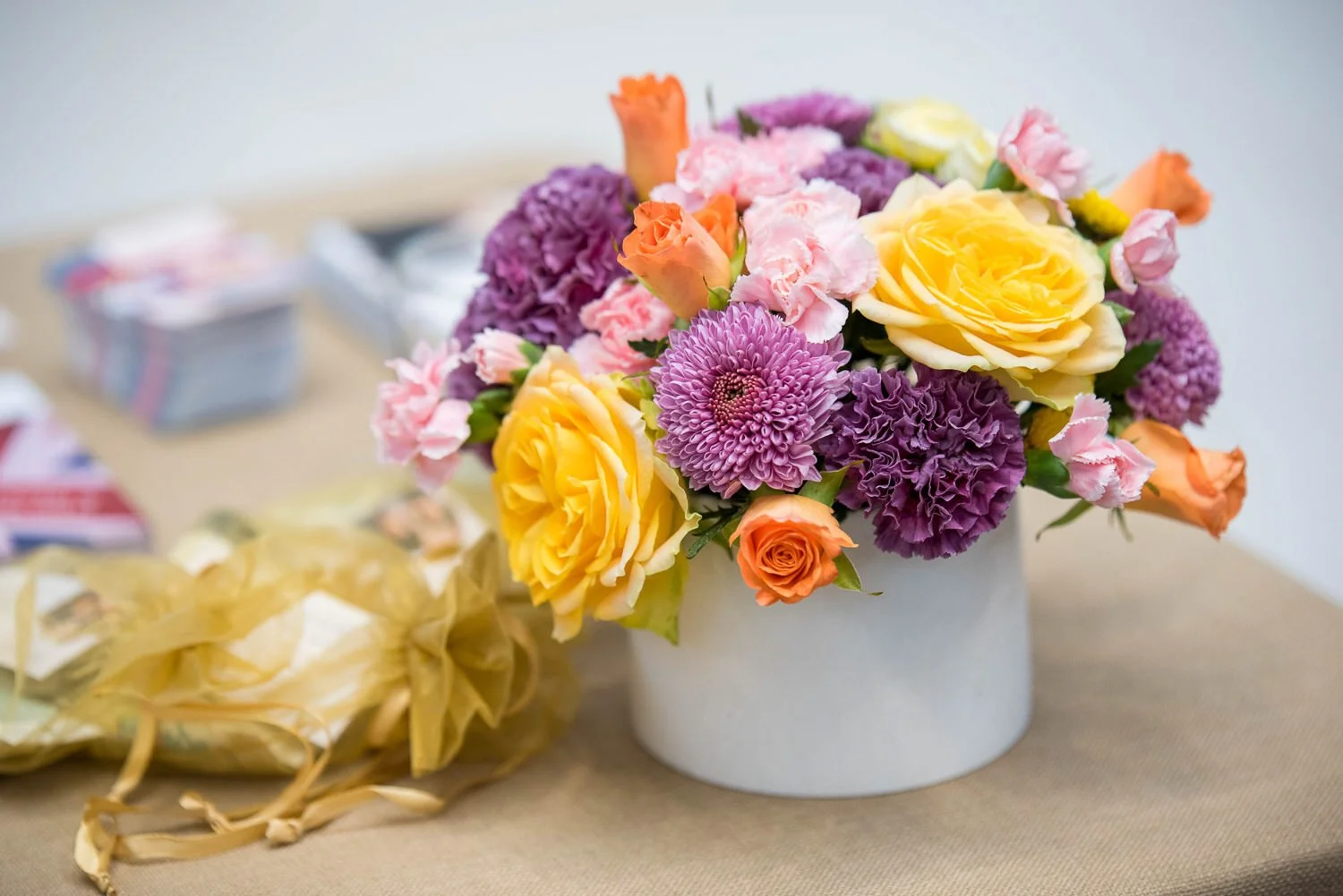 spring blooms in pink, orange, purple and yellow