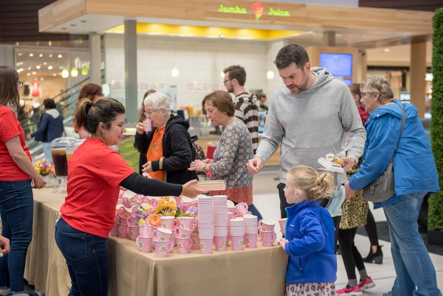 guests at British inspired fashion event getting tea and refreshments