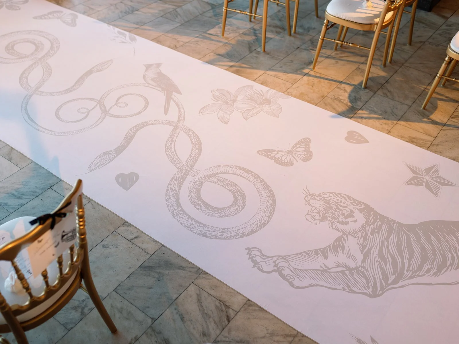 Custom aisle runner at a Chicago Athletic Association wedding - Rocket Science Events