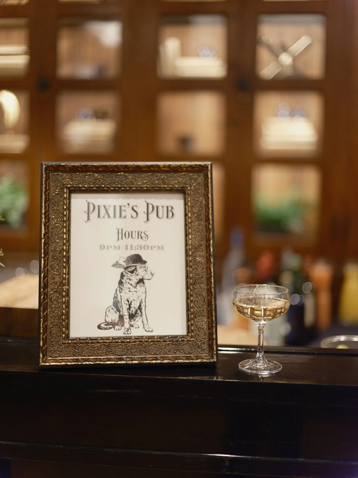 Custom dog inspired bar sign at a Chicago Athletic Association wedding - Rocket Science Events