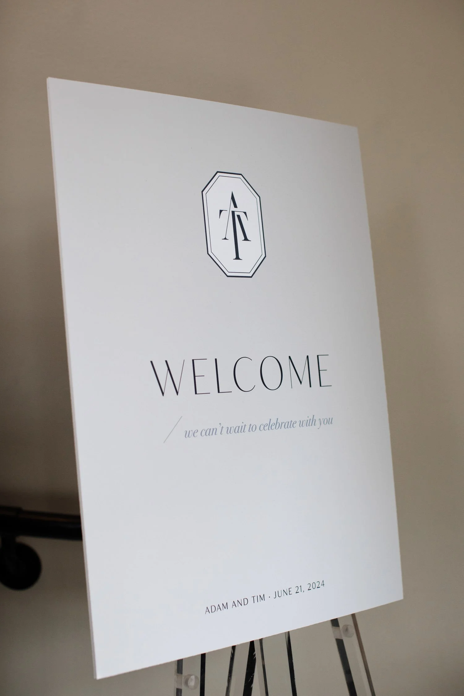Custom-designed rehearsal dinner welcome sign.Minneapolis rehearsal dinner, Spoon and Stable restaurant, Designed by Rocket Science Events.