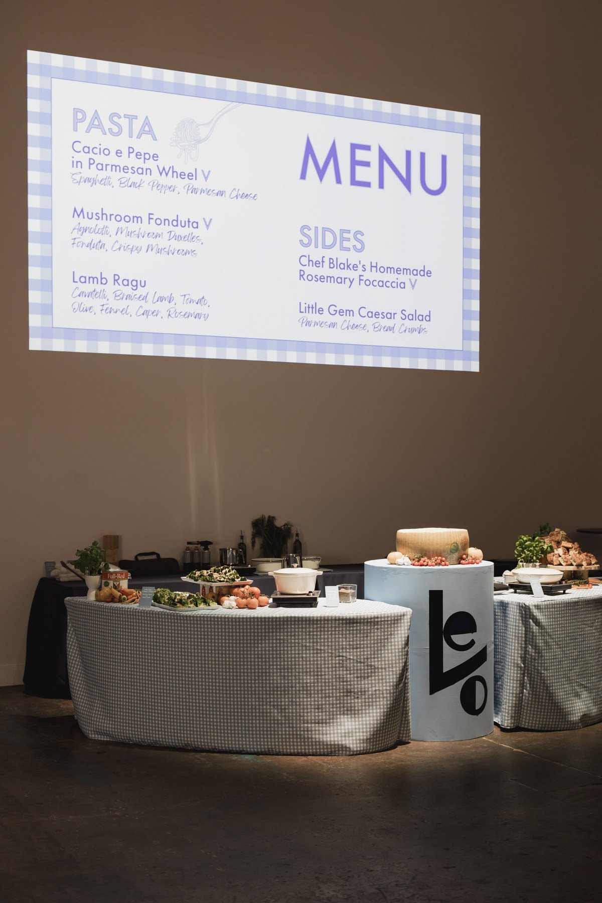 Pasta bar menu at a Minneapolis Bar Mitzvah planned by Rocket Science Events