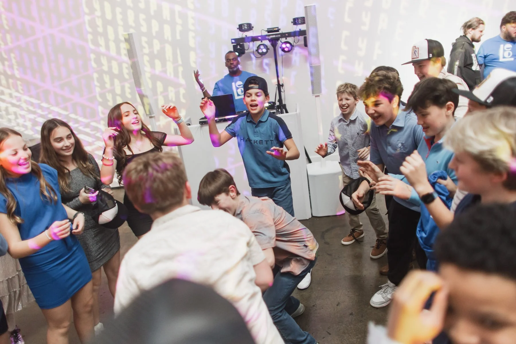 Kids dancing and having fun at a Minneapolis Bar Mitzvah planned by Rocket Science Events