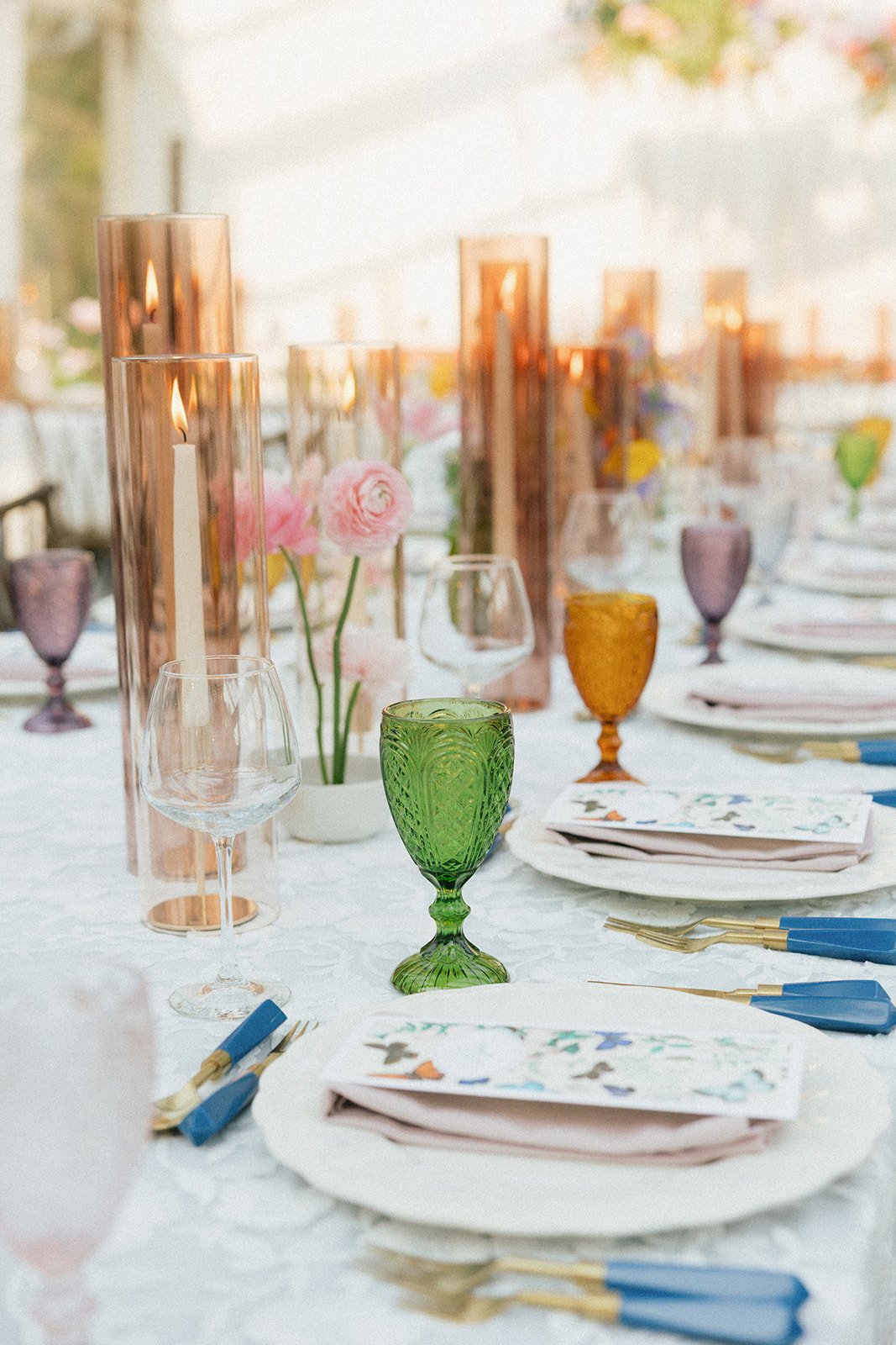 whimsical garden wedding reception pastel place setting design rocket science events