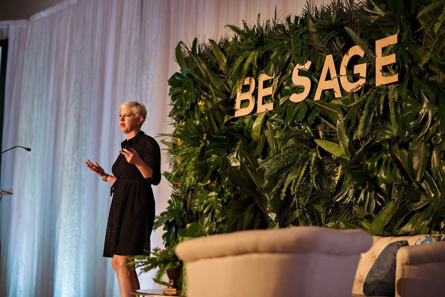 Gretchen Culver, event planner and designer from Rocket Science Events speaking at the Be Sage Conference