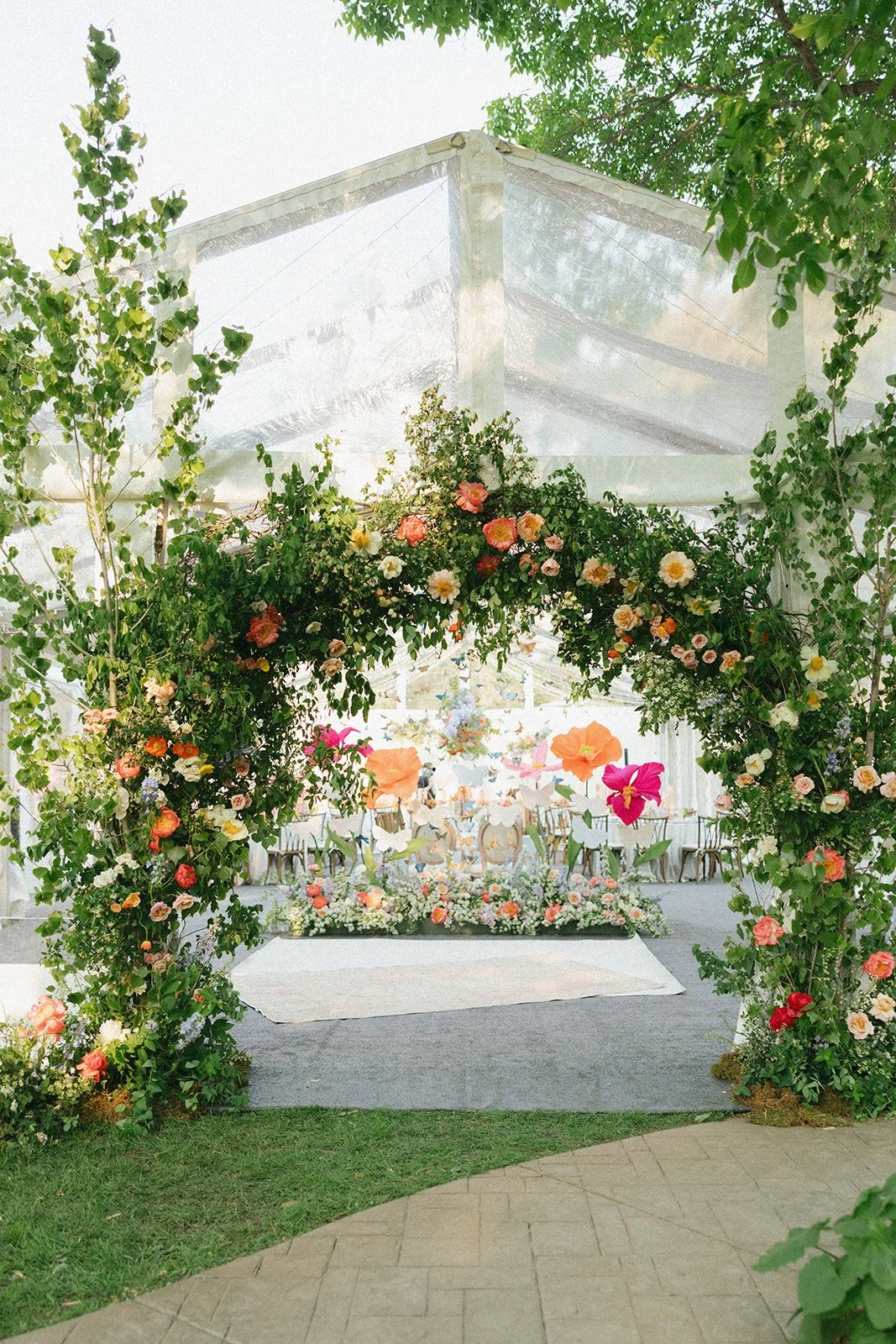 whimsical garden wedding floral arch rocket science events