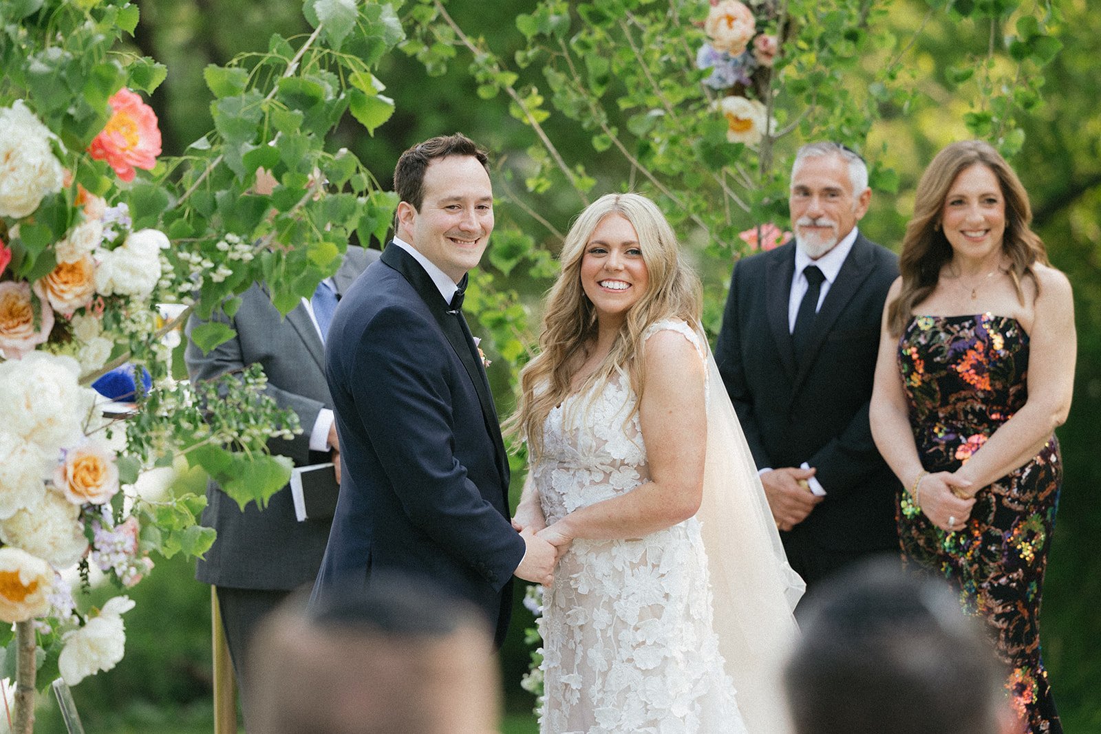 whimsical garden wedding bride and groom at ceremony rocket science events