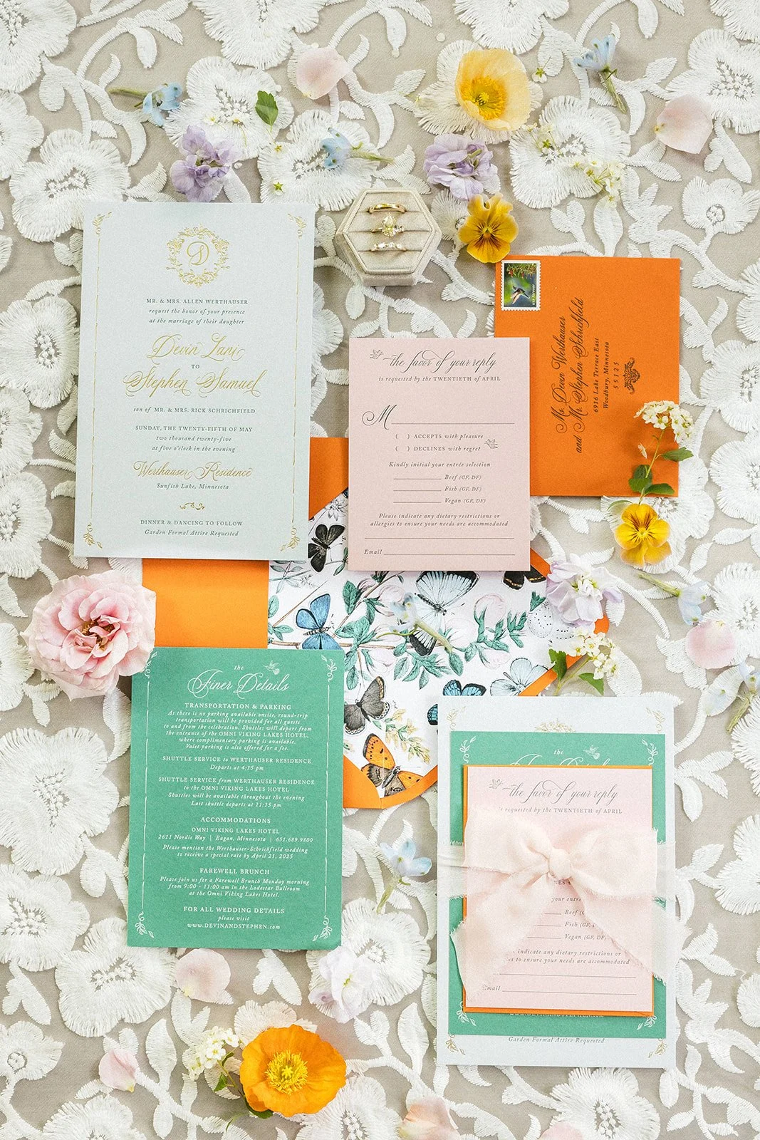 whimsical garden wedding stationery flat lay rocket science events