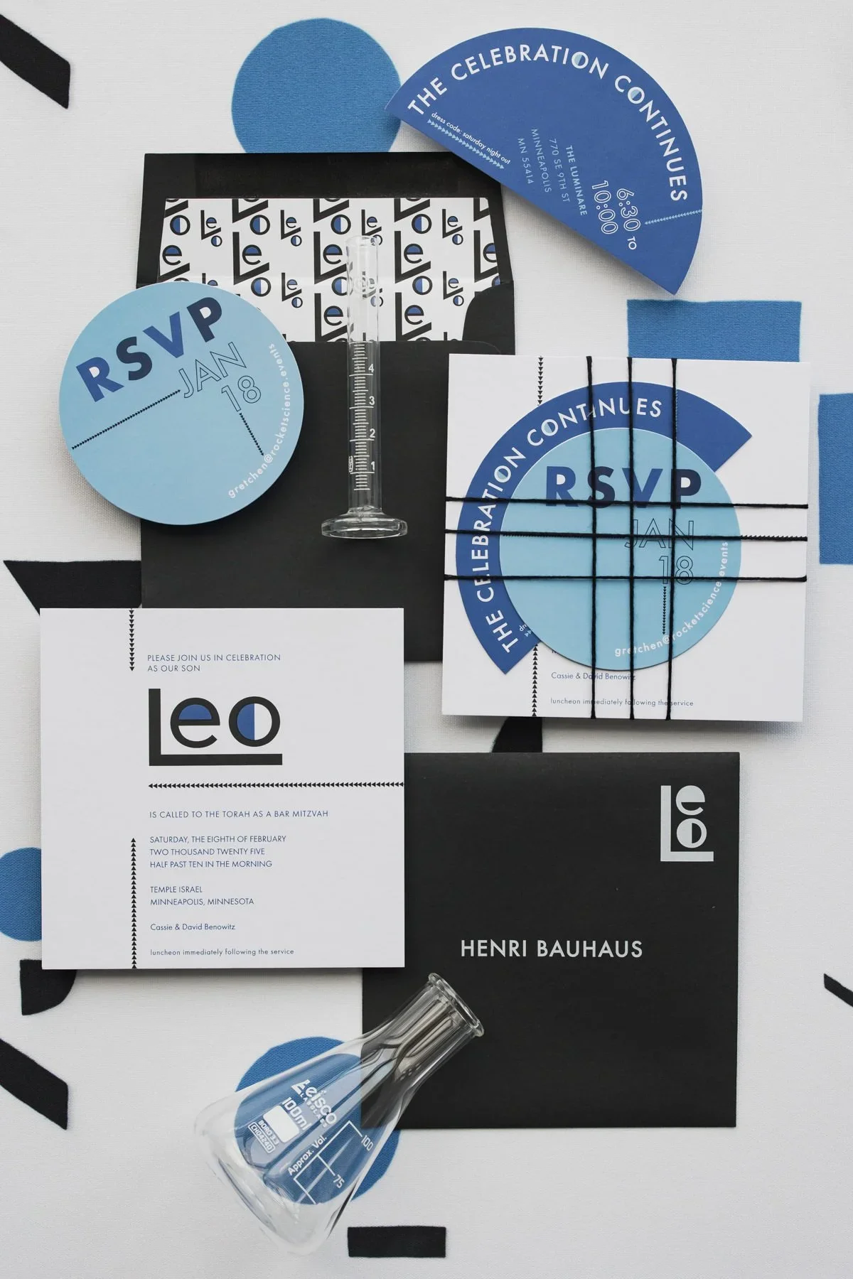 Blue Bar Mitzvah invitation suite - planned by Rocket Science Events