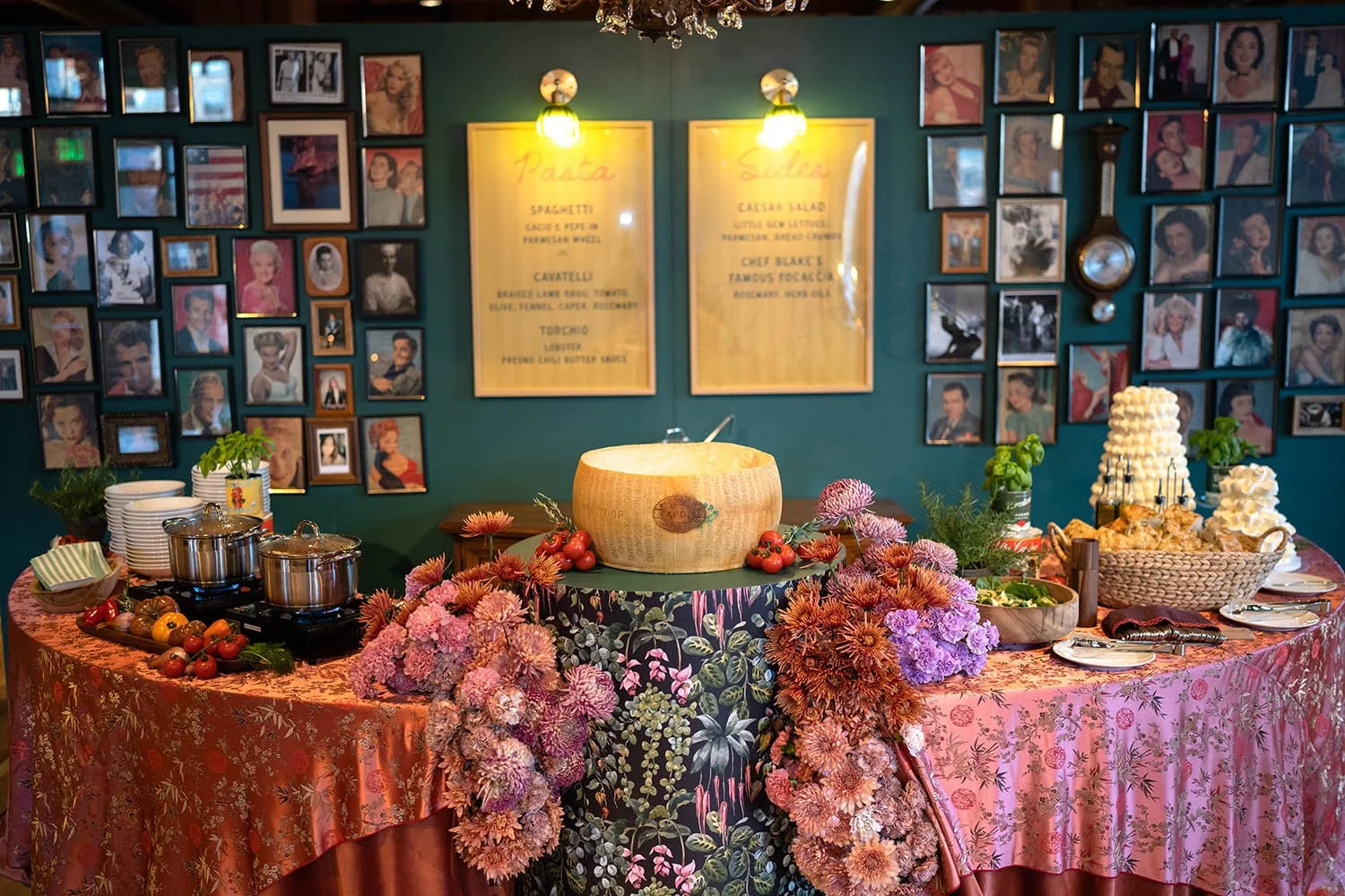 Creative event food station with large wheel of Parmesan, designed by Rocket Science Events