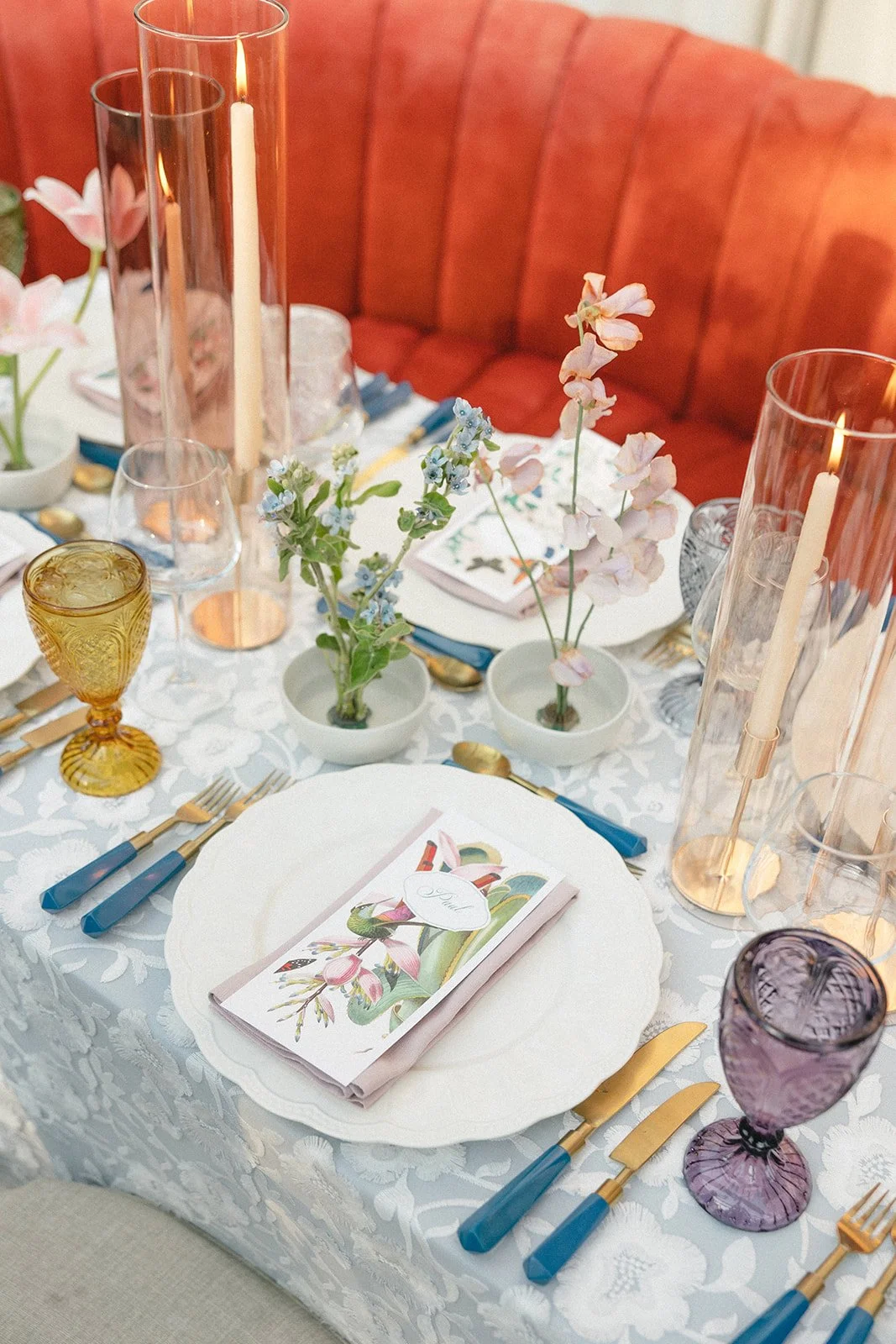 whimsical garden wedding floral blooms place setting rocket science events