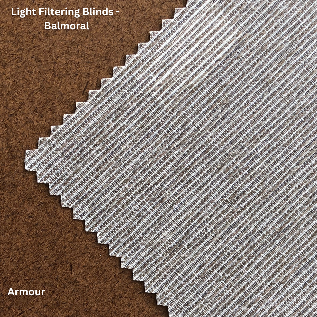 Light filtering blinds in Balmoral style in armour colour