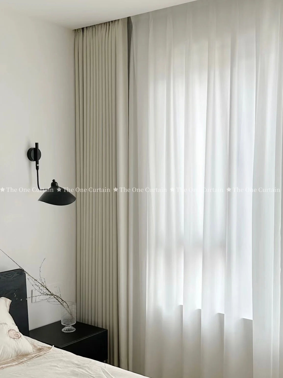 Bedroom decorated with double sided chenille fabric curtain with plain colour